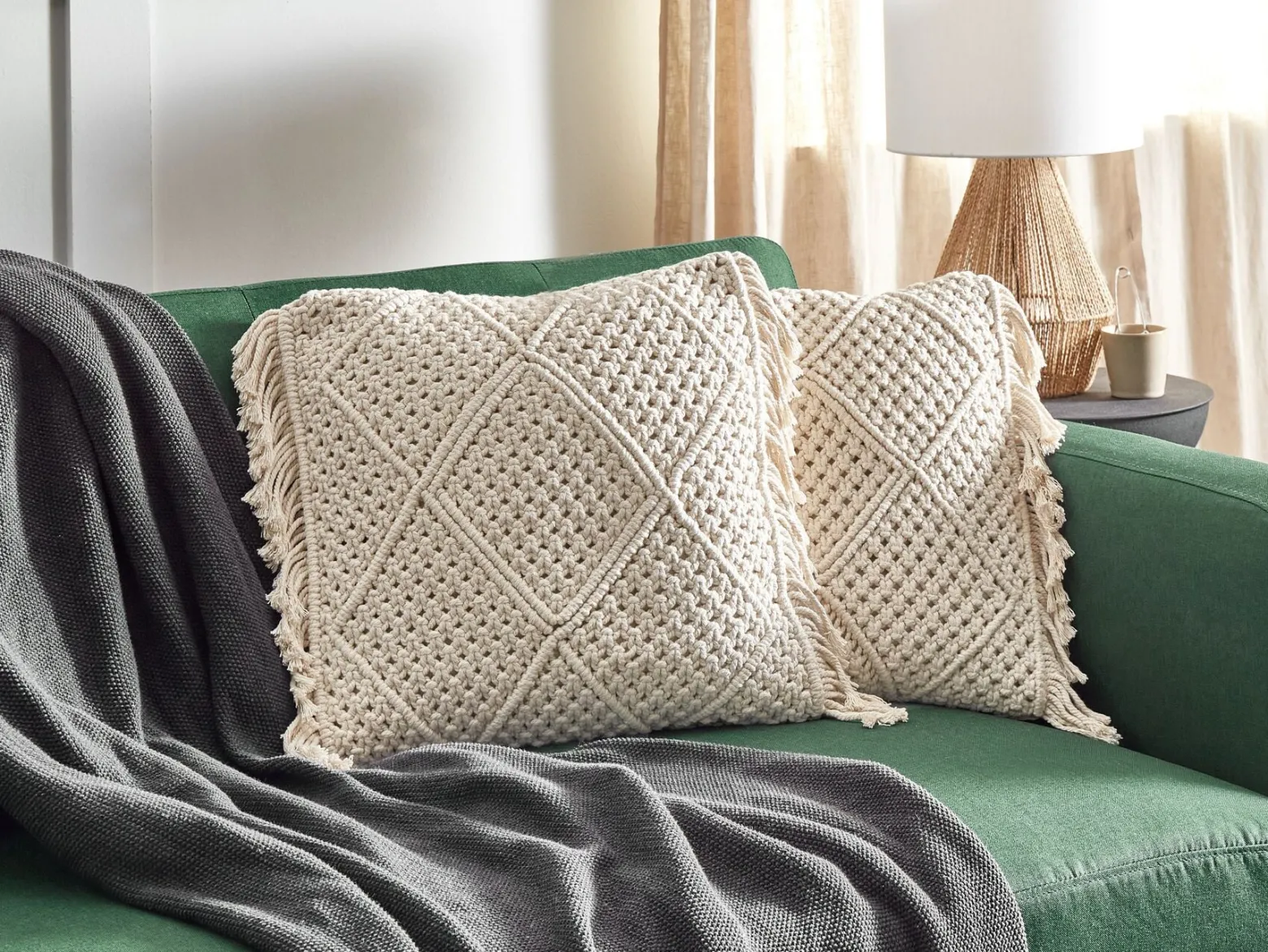 2 poduszki makrama boho 45 x 45 cm beżowe