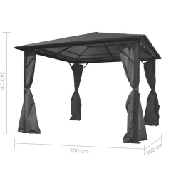 Altana Ogrodowa z Zasłonami Pergola Namiot Ogrodowy Antracyt 300x300 cm