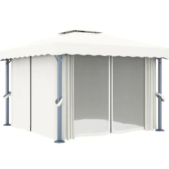 Altana Ogrodowa z Zasłonami Pergola Namiot Ogrodowy Kremowy 3 x 3 m