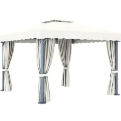 Altana Ogrodowa z Zasłonami Pergola Namiot Ogrodowy Kremowy 3 x 3 m
