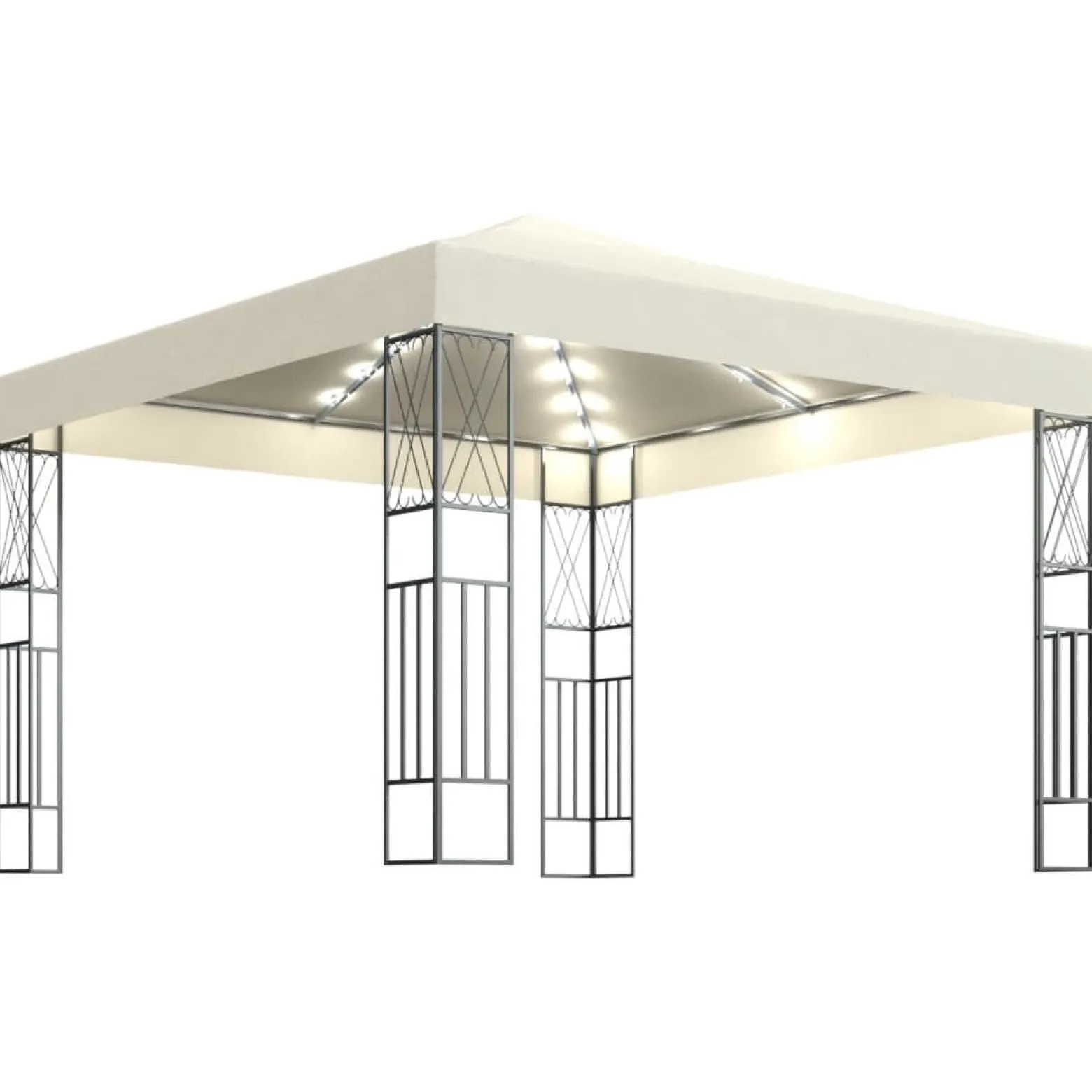 Altana ze sznurem lampek LED, 3x3 m, kremowa tkanina