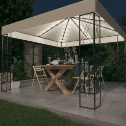 Altana ze sznurem lampek LED, 3x3 m, kremowa tkanina