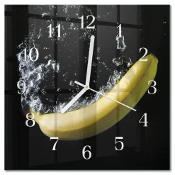 Artystyczny zegar 30x30 Banan szklany ścienny