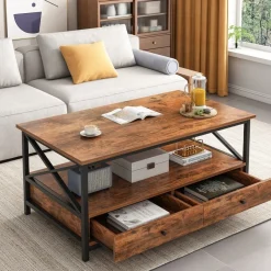 Ława industrialna stolik drewniany kawowy loft szuflady do salonu 100cm