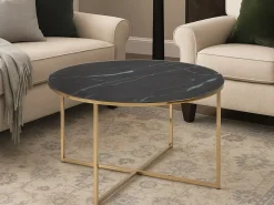 Ława okrągła 80 cm Marbela Black ze złotym metalem