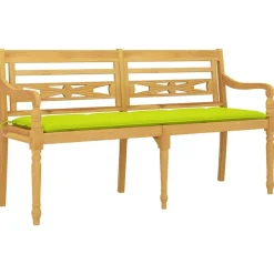 Ławka Batavia z jasnozielony poduszką,150cm, lite drewno tekowe