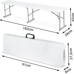 Ławka cateringowa ogrodowa Plonos 182x42x28cm składana turystyczna biała