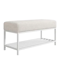 Ławka do przedpokoju Hamilton beżowa białe nogi 80 cm