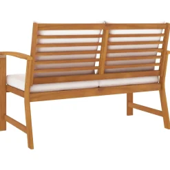Ławka ogrodowa, 120 cm, kremowe poduszki, drewno akacjowe
