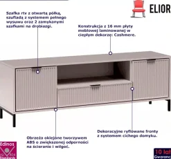 Beżowa szafka rtv z lamelami na nóżkach - Tireon