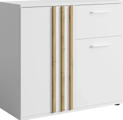 Biała komoda 80 cm do salonu z lamelami TALLY
