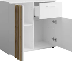 Biała komoda 80 cm do salonu z lamelami TALLY