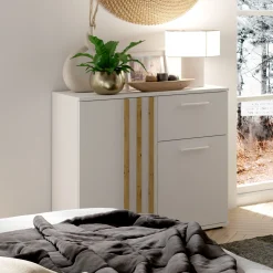 Biała komoda 80 cm do salonu z lamelami TALLY