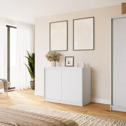 Biała komoda przesuwna z szufladami 120 cm VITA