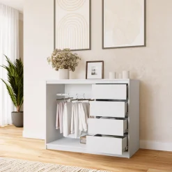 Biała komoda przesuwna z szufladami 120 cm VITA