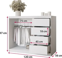 Biała komoda przesuwna z szufladami 120 cm VITA