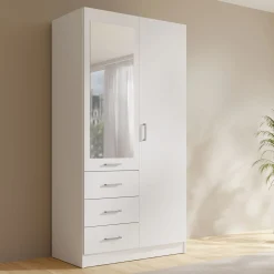 Biała szafa 100 cm do przedpokoju z lustrem KONGO