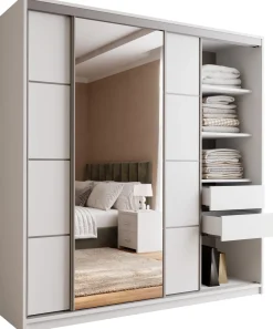Biała szafa przesuwna z lustrem 200 cm TOP