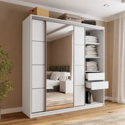 Biała szafa przesuwna z lustrem 200 cm TOP