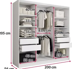 Biała szafa przesuwna z lustrem 200 cm TOP