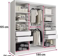 Biała szafa przesuwna z lustrem 180 cm TOP
