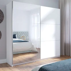 Biała szafa przesuwna z lustrem 150 cm do sypialni ARLEN