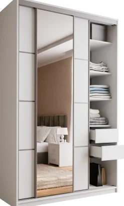 Biała szafa przesuwna z lustrem 150 cm TOP MAX