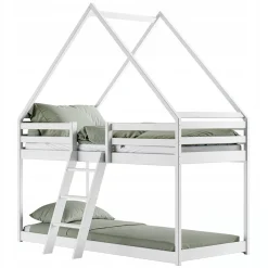 Białe piętrowe łóżko montessori w kształcie domku SWEET 80x180 drewniane