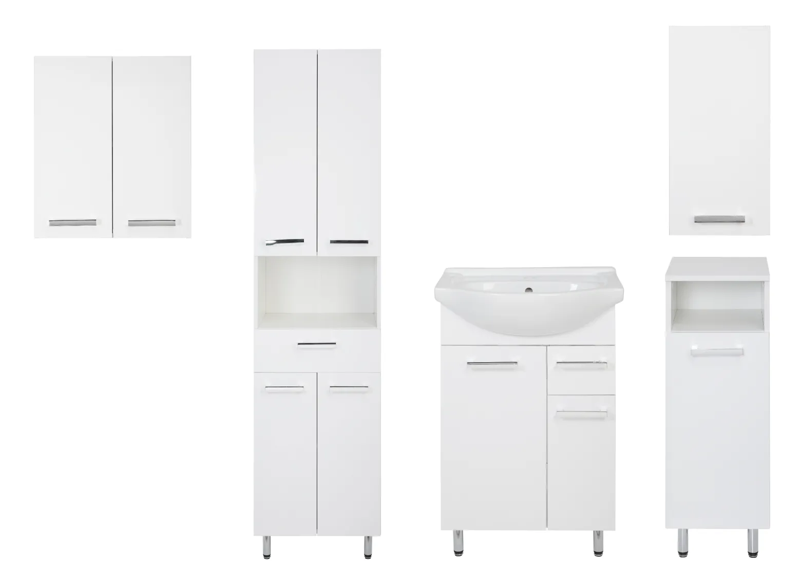 Biały Zestaw do Łazienki Stojący 55cm 6 Elementów Lupo