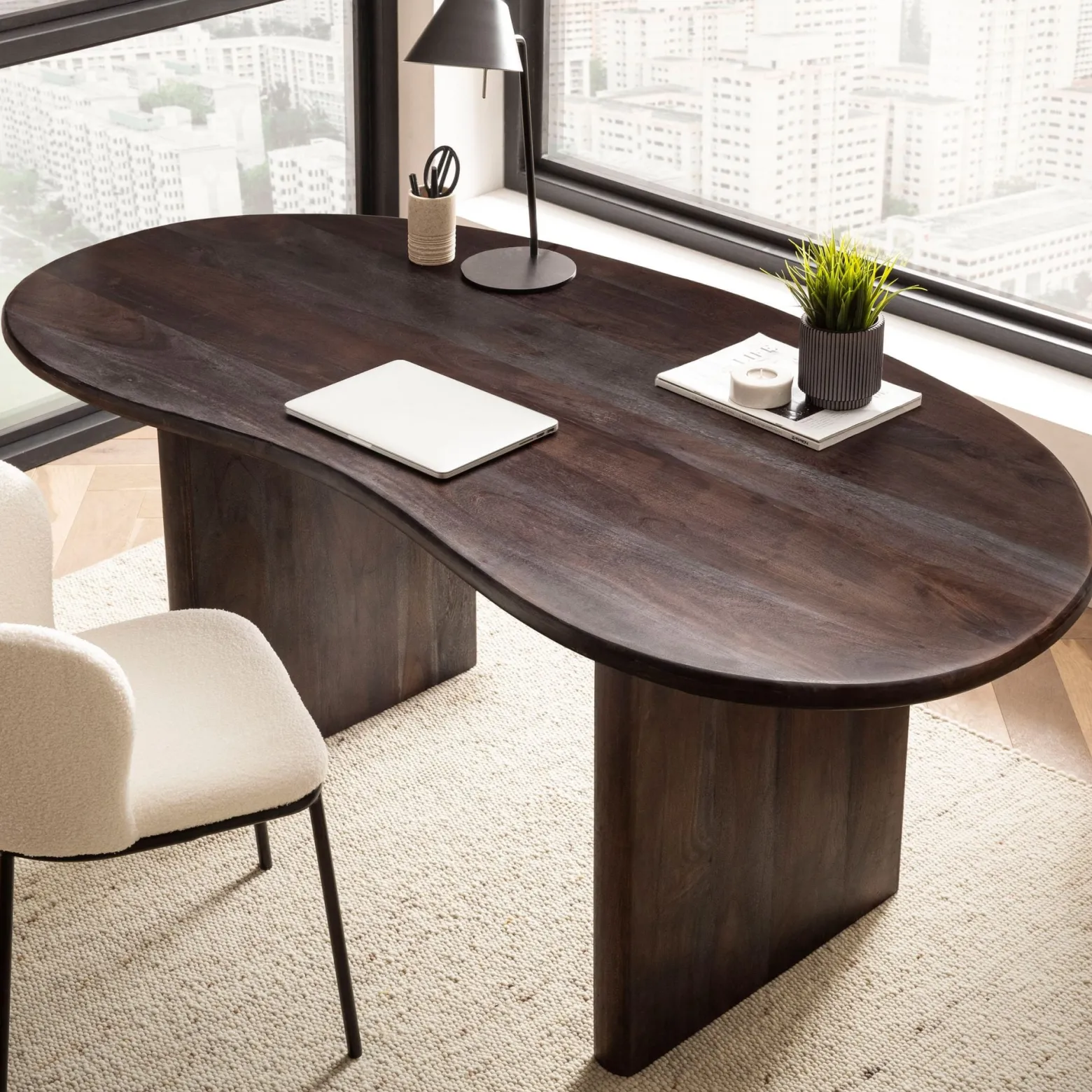 Biurko 180 cm Drewno Akacjowe Retro Biurko do Home Office w Kształcie