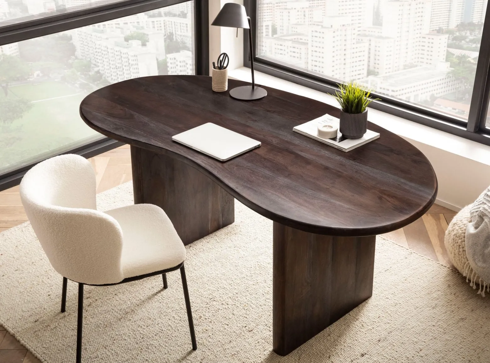Biurko 180 cm Drewno Akacjowe Retro Biurko do Home Office w Kształcie