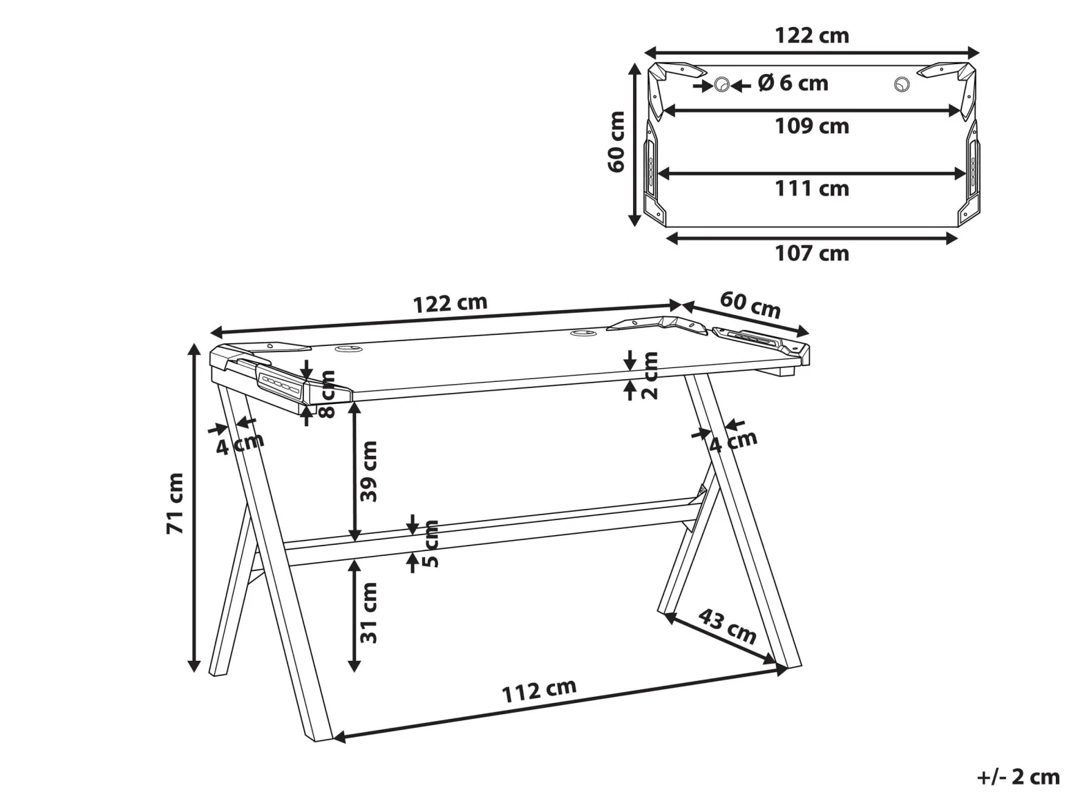 Biurko gamingowe LED 122x 60 RGB czarne