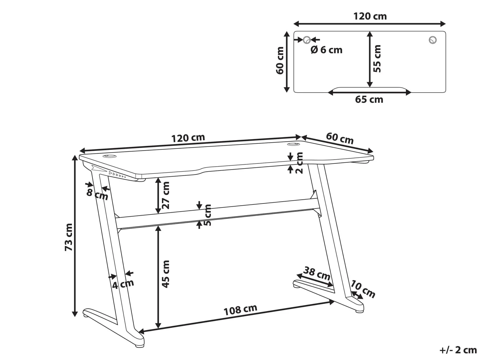 Biurko gamingowe LED 120x60 RGB czarne