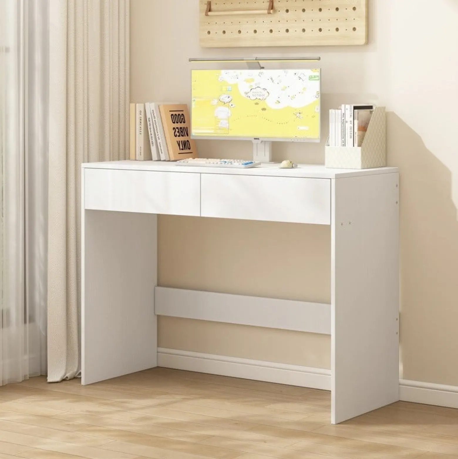 Biurko komputerowe białe nowoczesne z 2 szufladami loft toaletka 100cm