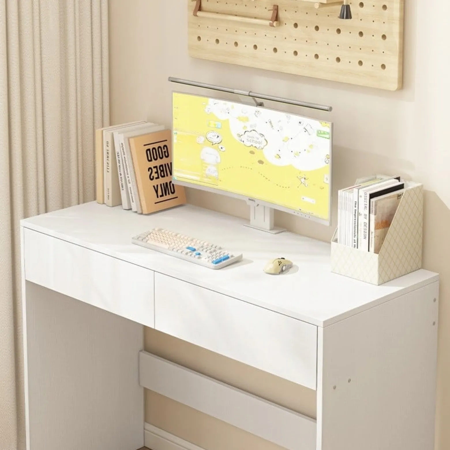 Biurko komputerowe białe nowoczesne z 2 szufladami loft toaletka 100cm