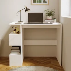 Biurko komputerowe biały nowoczesne z 4 półkami regałem loft