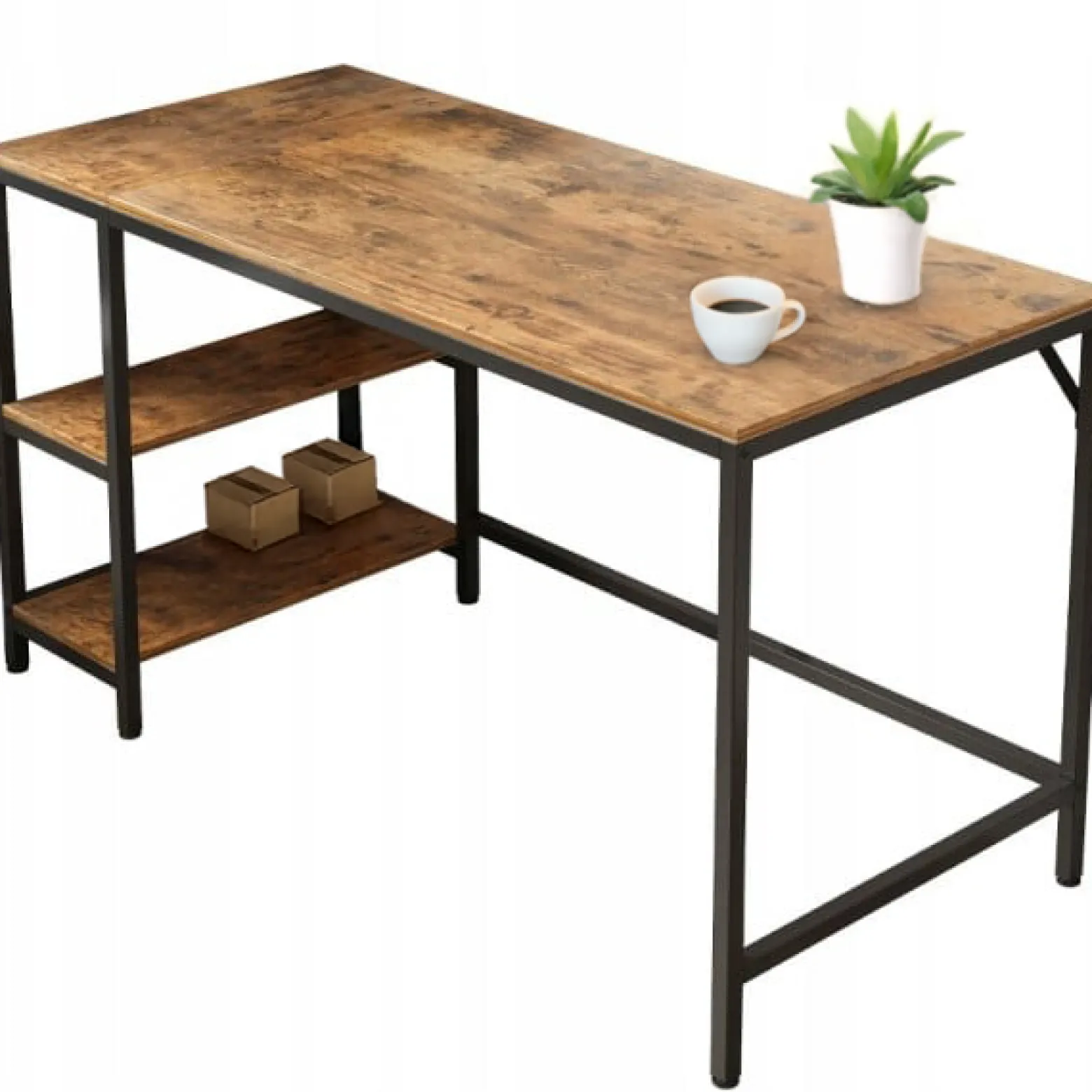 Biurko komputerowe brąz loft z 2 półkami 120 cm