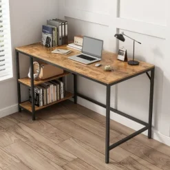 Biurko komputerowe brąz loft z 2 półkami 120 cm