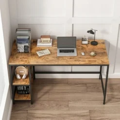Biurko komputerowe brąz loft z 2 półkami 120 cm