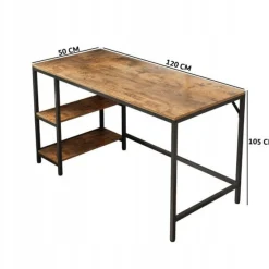Biurko komputerowe brąz loft z 2 półkami 120 cm