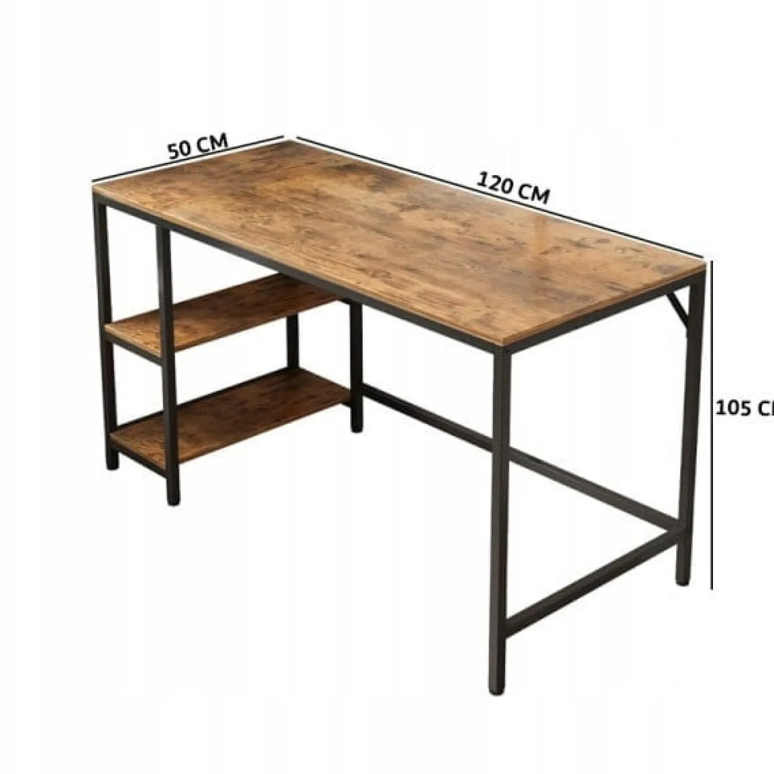 Biurko komputerowe brąz loft z 2 półkami 120 cm