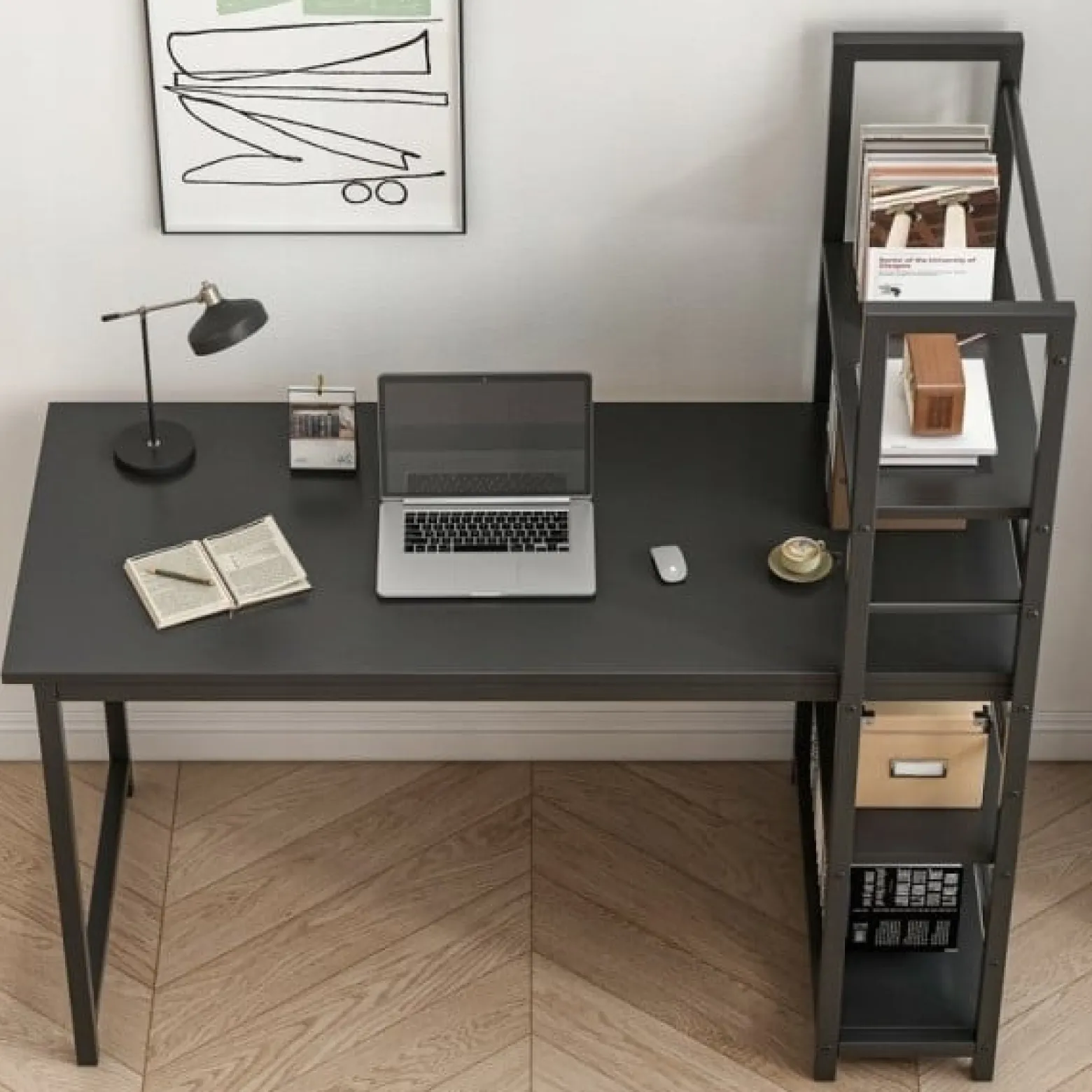 Biurko komputerowe z regałem czarne loft 120 cm