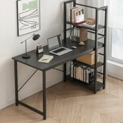Biurko komputerowe z regałem czarne loft 120 cm