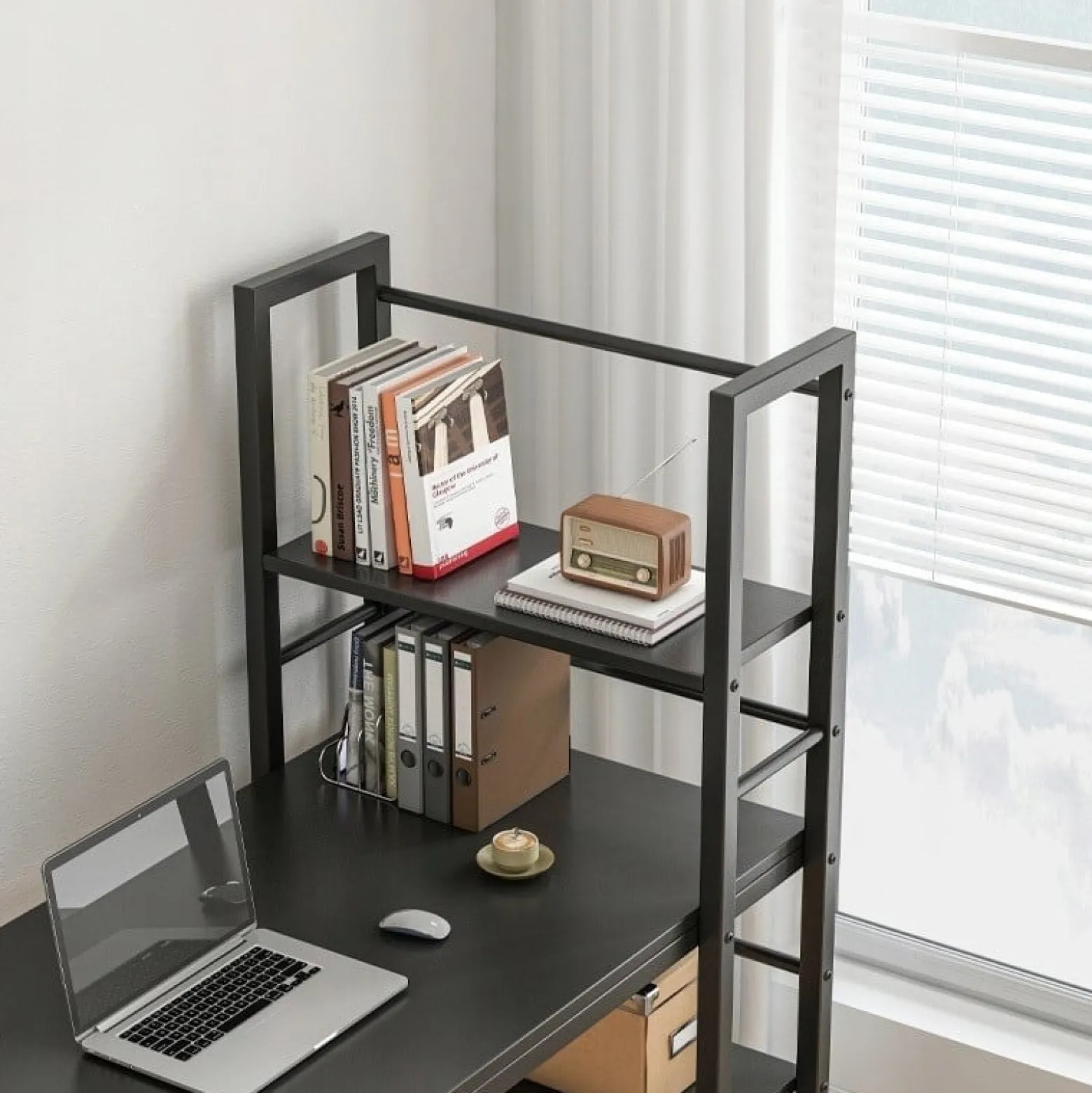 Biurko komputerowe z regałem czarne loft 120 cm