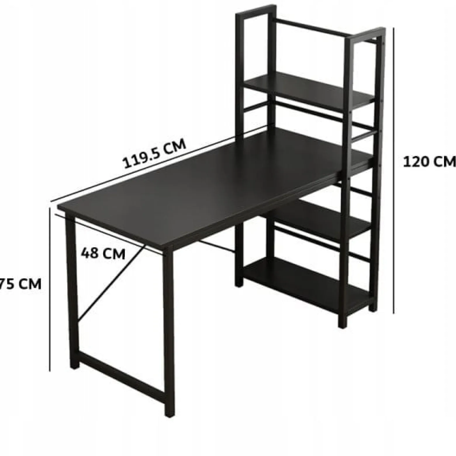 Biurko komputerowe z regałem czarne loft 120 cm