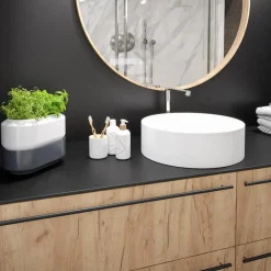 Blat łazienkowy HPL z otworami do szafki 40cm 40,5×35,5cm Black Mat 0190AF