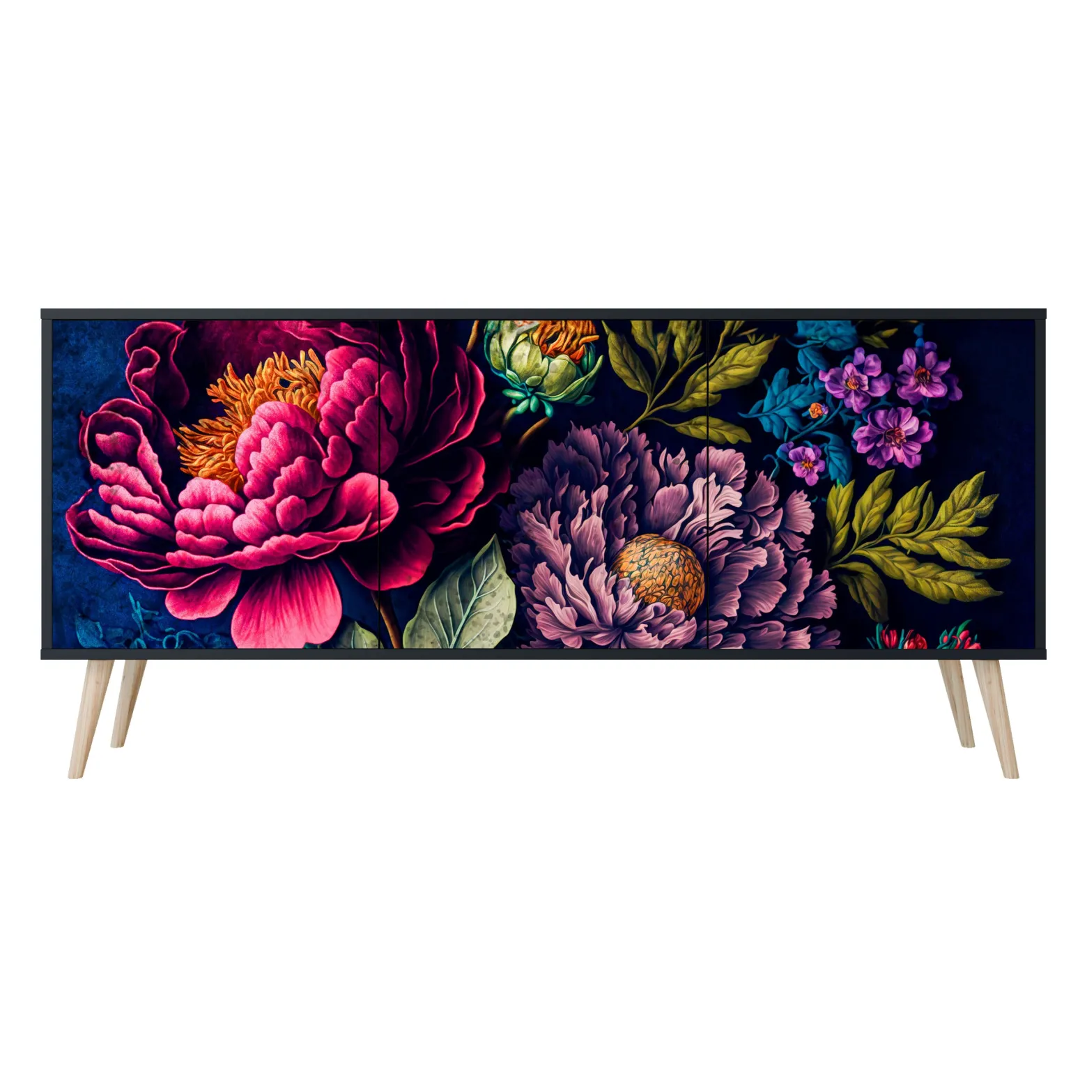 BLOOMING ELEGANCE Komoda 3 drzwi Czarna-Bukowa skośna