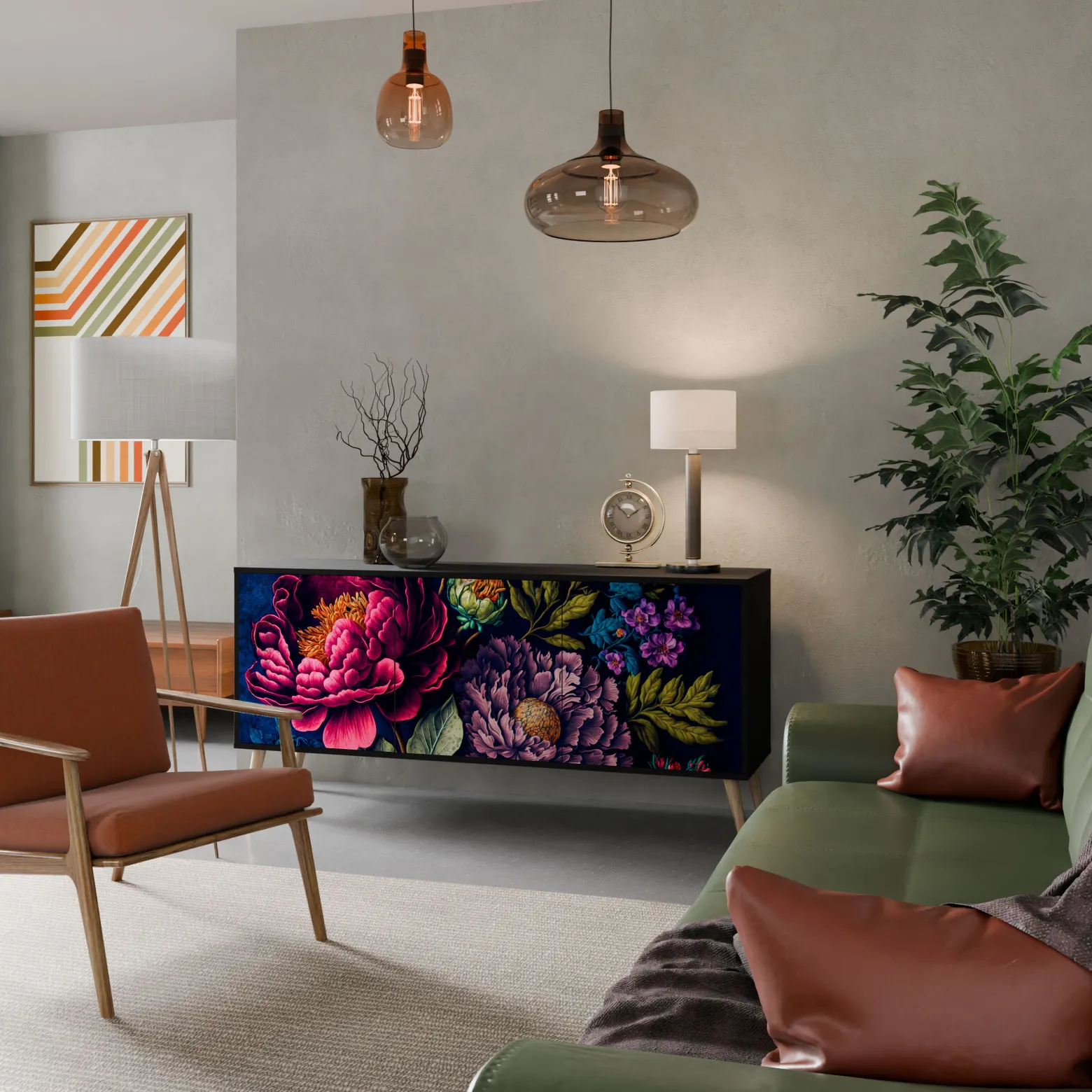 BLOOMING ELEGANCE Komoda 3 drzwi Czarna-Bukowa skośna