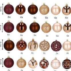 Bombki choinkowe 101 szt. zawieszki brązowe, rose gold