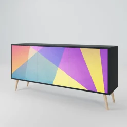BRIGHT GEOMETRY Komoda 3 drzwi Czarna-Bukowa skośna